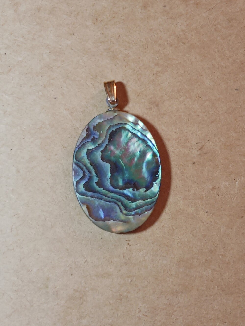 Mother Pearl Oval Multi Color Pendant , 14k GF (1/20th) Loop , 1.25in Long